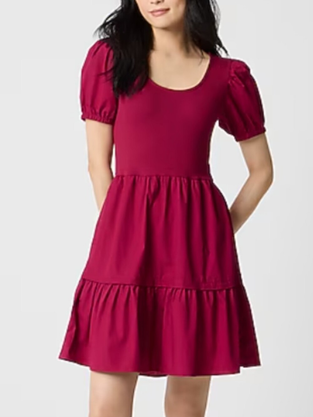 NWT J. Crew Puff-sleeve knit mixy Poplin Mini dress Bright Burgundy Size Medium